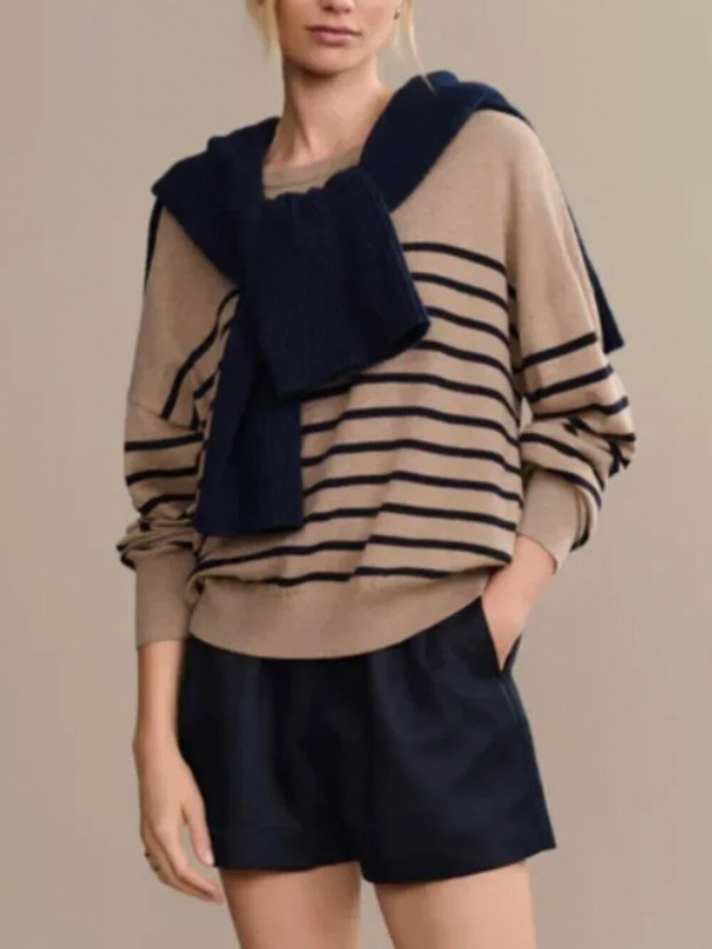 Jenni Kayne Avery Crewneck Sweater - Oat/Navy Stripe Quiet Lux Knit